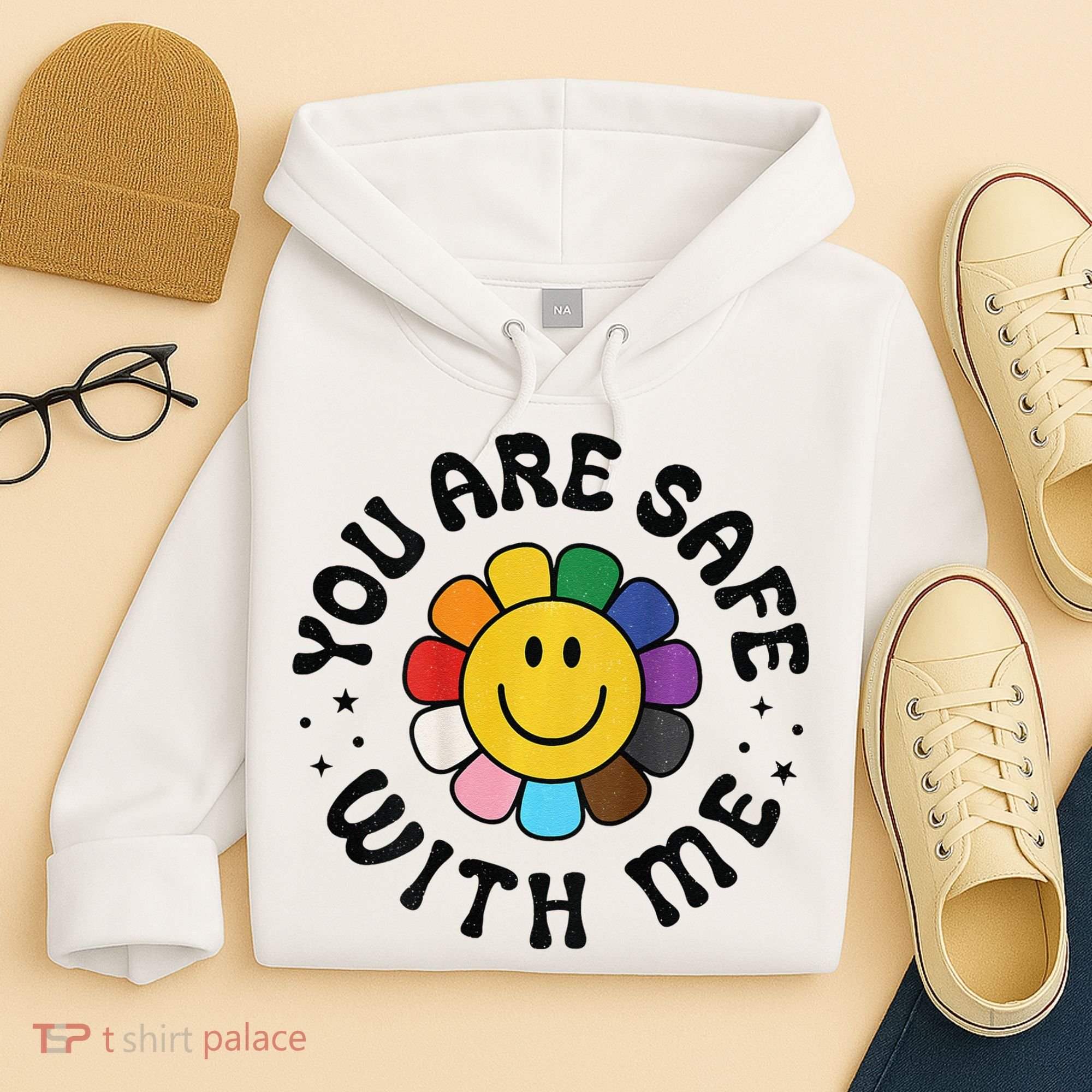 You Are Safe With Me Lgbtq Pride Ally Smile Face Back Hoodie