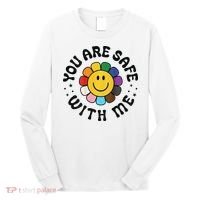 You Are Safe With Me Lgbtq Pride Ally Smile Face Back Long Sleeve Shirt thumb 0