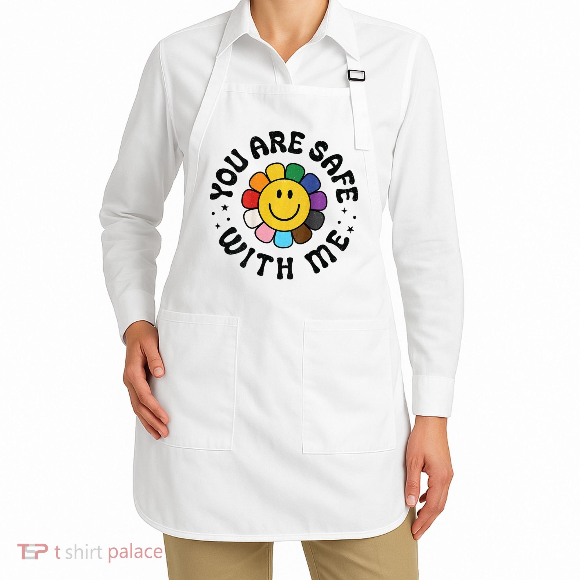 You Are Safe With Me Lgbtq Pride Ally Smile Face Back Apron