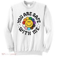 You Are Safe With Me Lgbtq Pride Ally Smile Face Back Sweatshirt thumb 0