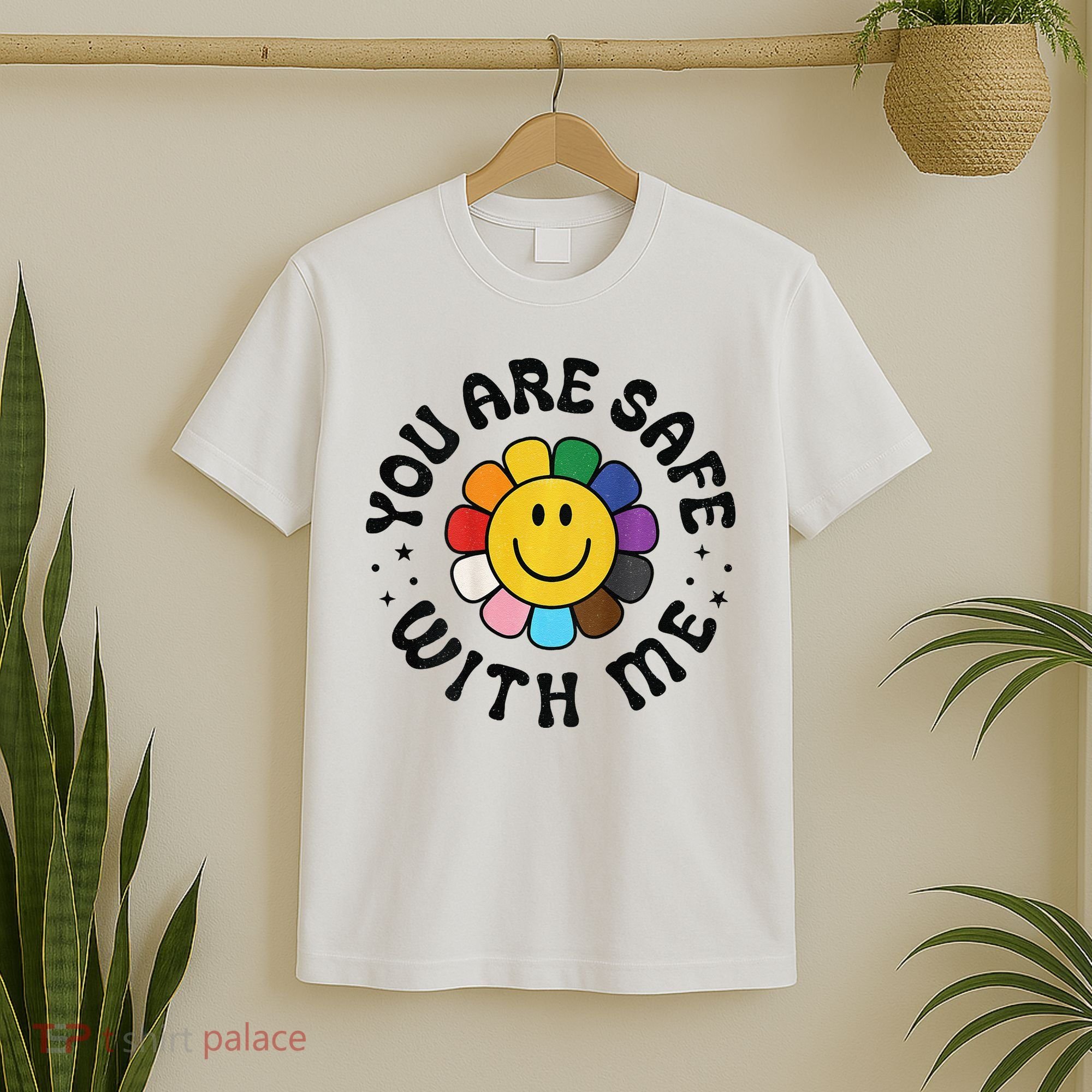 You Are Safe With Me Lgbtq Pride Ally Smile Face Back T-Shirt