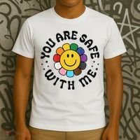 You Are Safe With Me Lgbtq Pride Ally Smile Face Back T-Shirt thumb 3