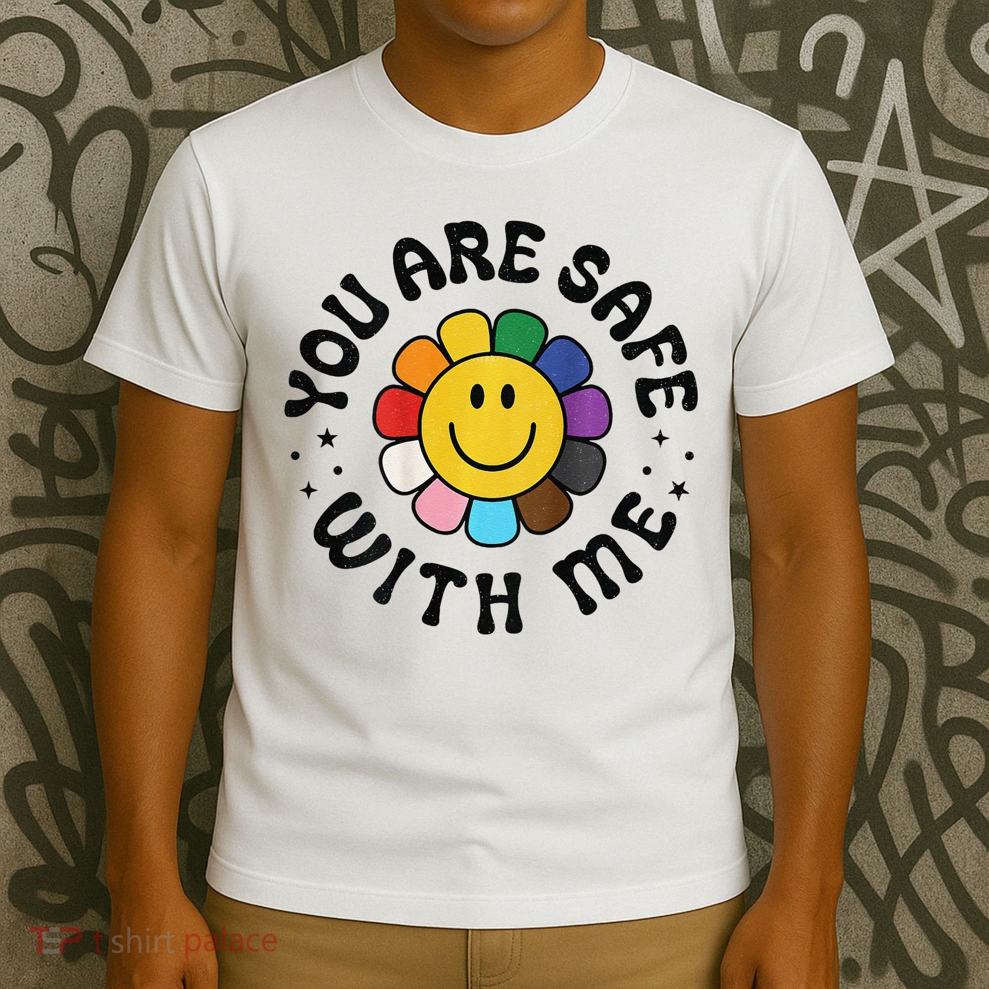 You Are Safe With Me Lgbtq Pride Ally Smile Face Back T-Shirt