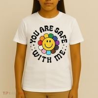 You Are Safe With Me Lgbtq Pride Ally Smile Face Back T-Shirt thumb 4