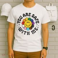 You Are Safe With Me Lgbtq Pride Ally Smile Face Back T-Shirt thumb 6