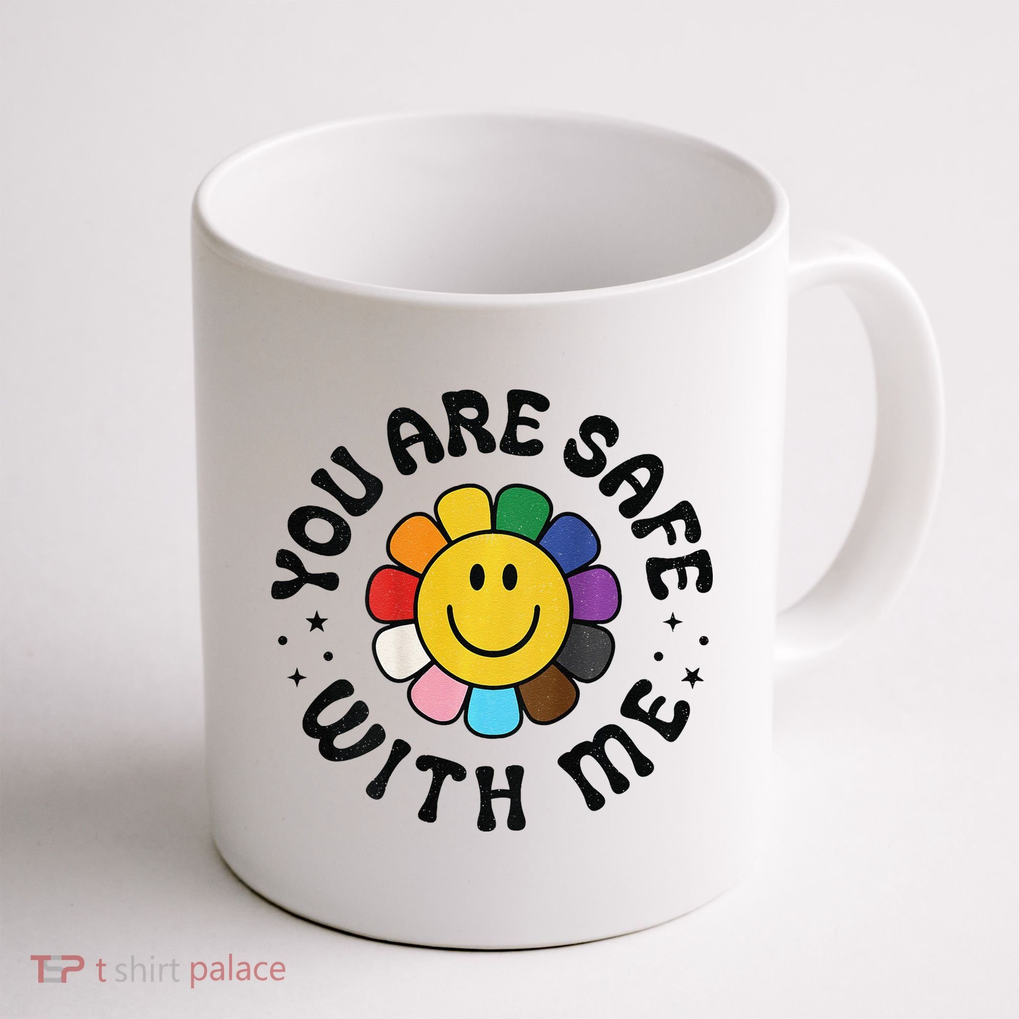 You Are Safe With Me Lgbtq Pride Ally Smile Face Back Coffee Mug