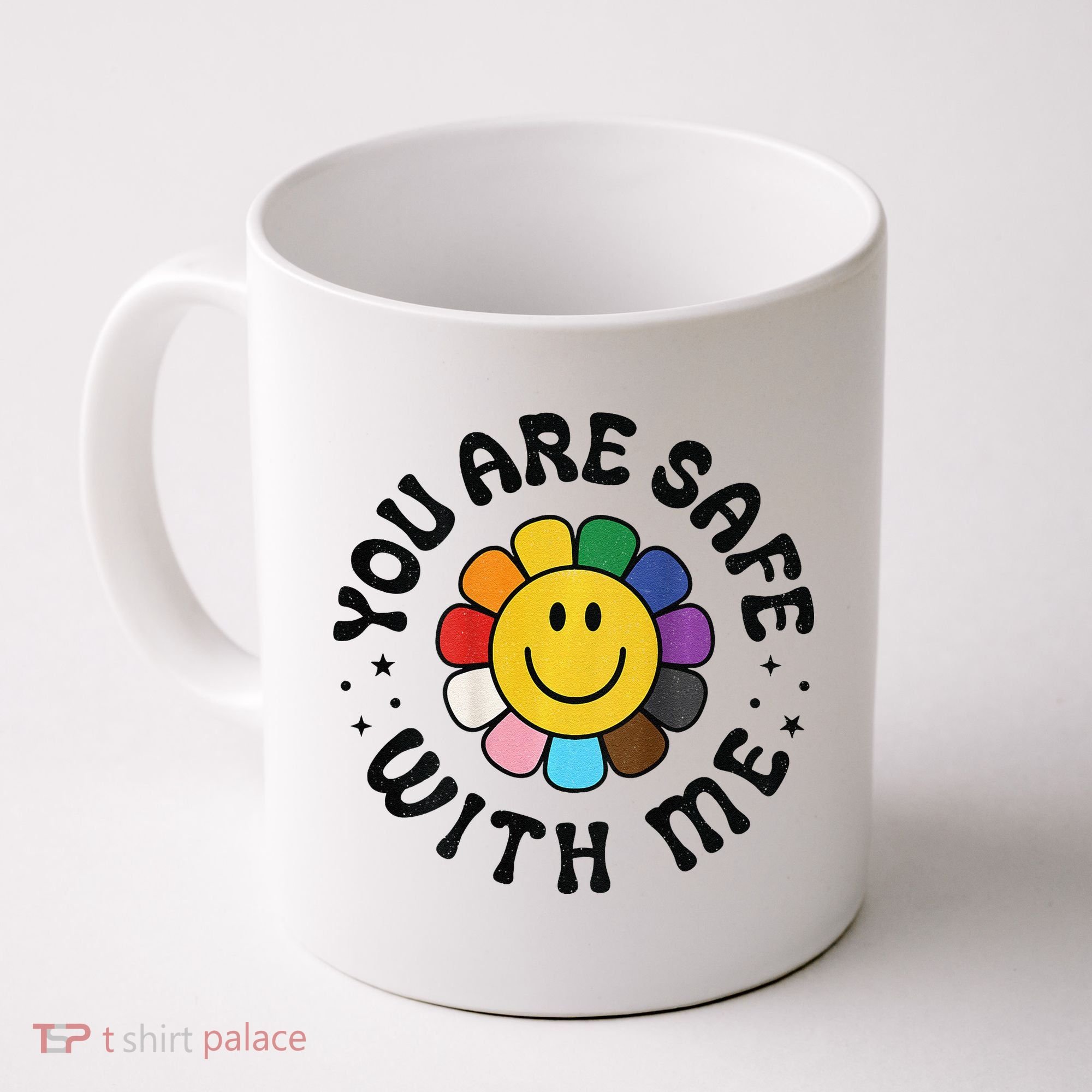 You Are Safe With Me Lgbtq Pride Ally Smile Face Back Coffee Mug