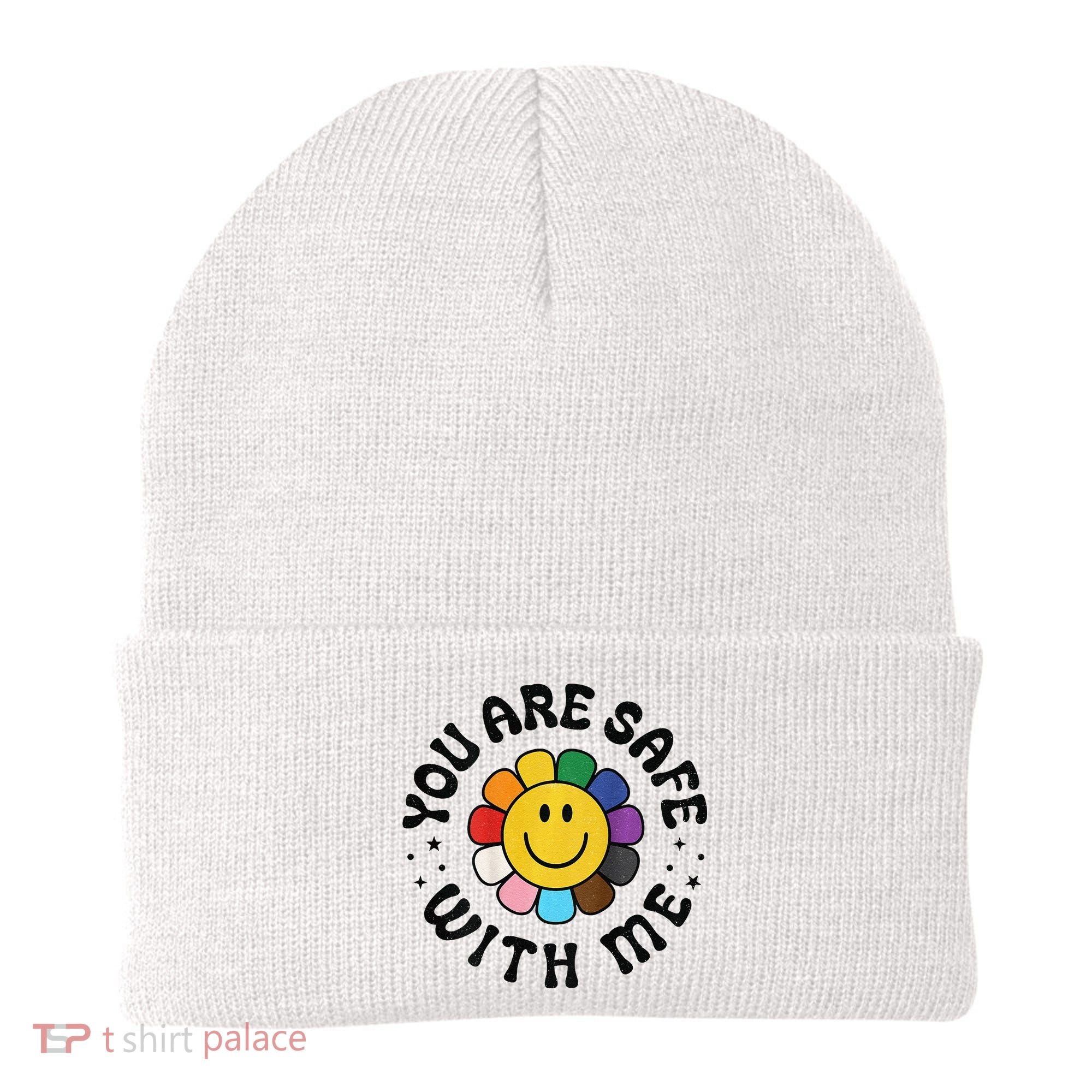 You Are Safe With Me Lgbtq Pride Ally Smile Face Back Beanie