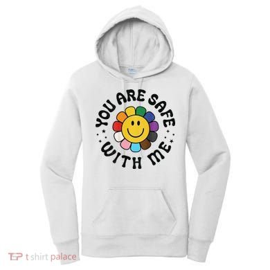 You Are Safe With Me Lgbtq Pride Ally Smile Face Back Women's Hoodie