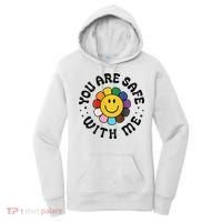 You Are Safe With Me Lgbtq Pride Ally Smile Face Back Women's Hoodie thumb 0