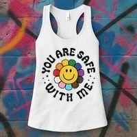 You Are Safe With Me Lgbtq Pride Ally Smile Face Back Women's Tank Top thumb 3