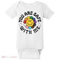 You Are Safe With Me Lgbtq Pride Ally Smile Face Back Baby Bodysuit thumb 0