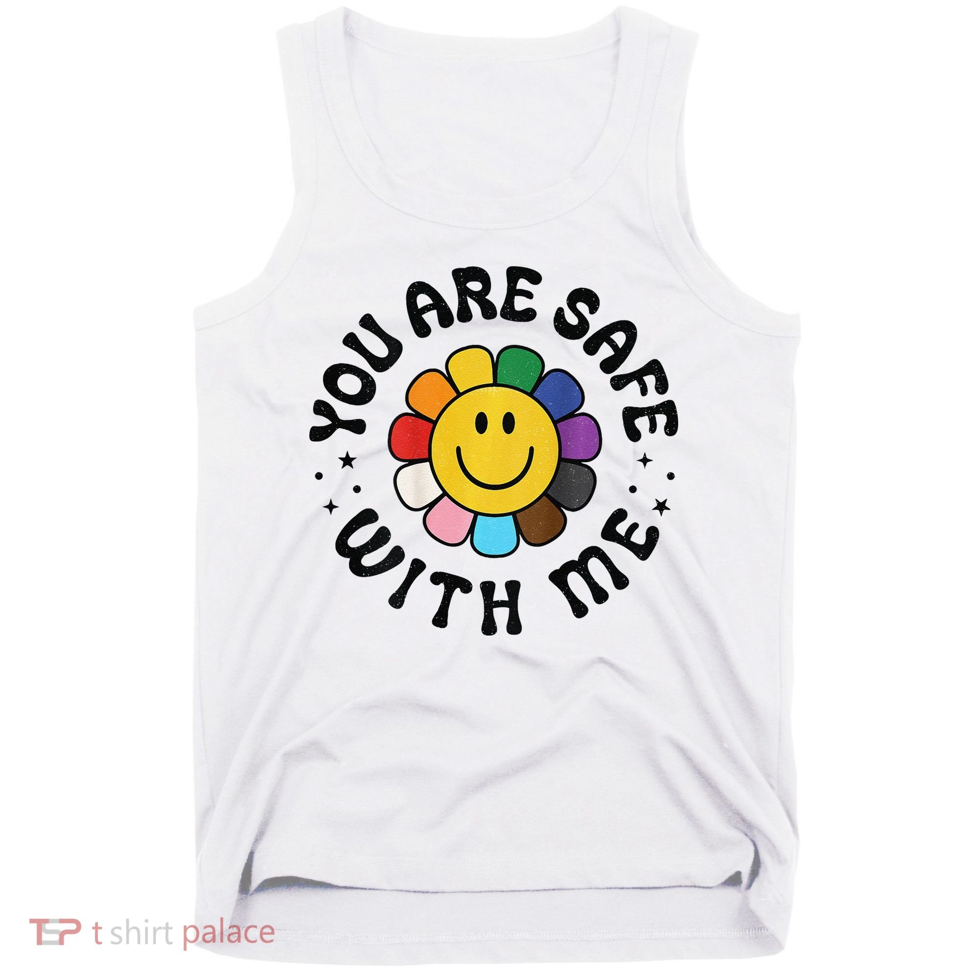 You Are Safe With Me Lgbtq Pride Ally Smile Face Back Tank Top
