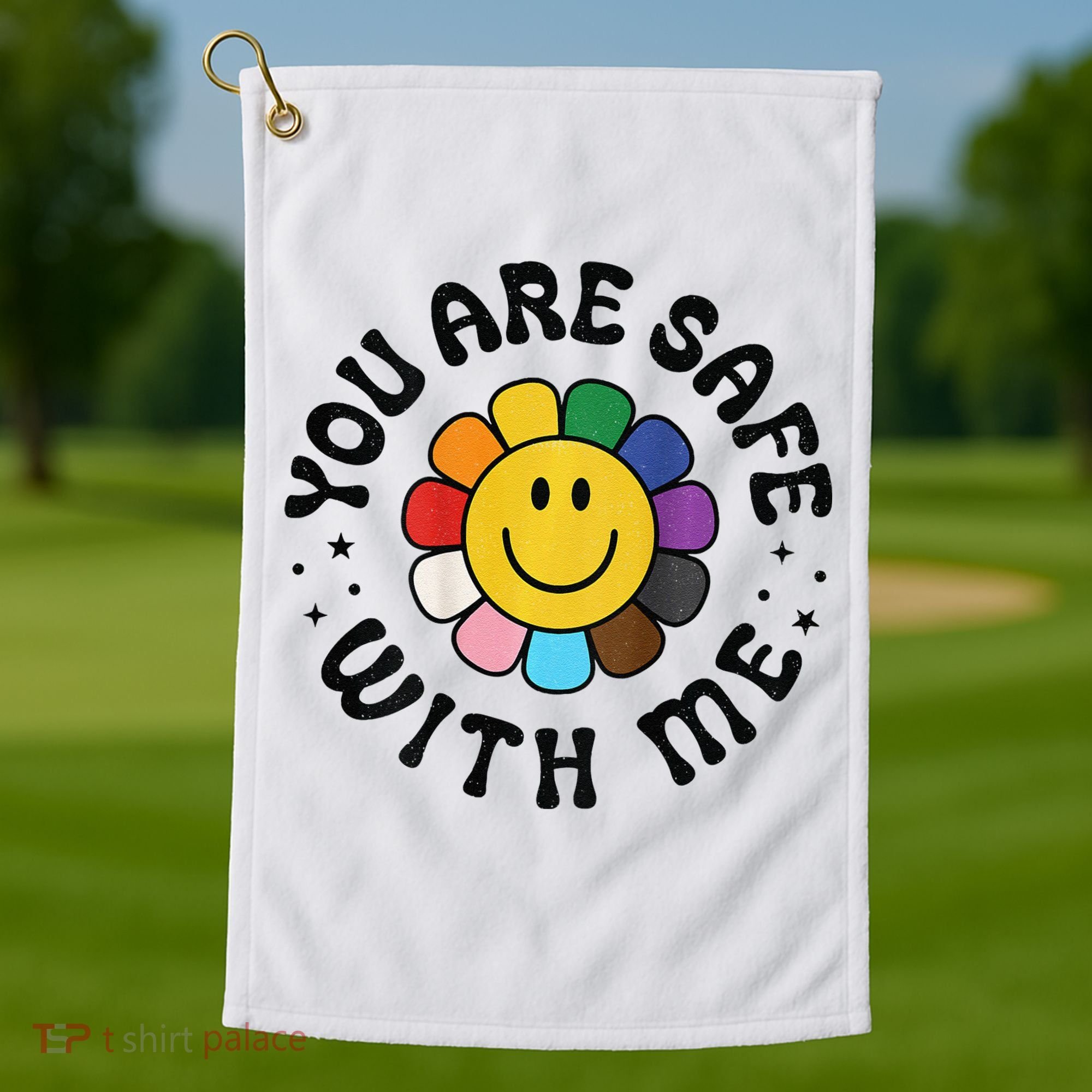 You Are Safe With Me Lgbtq Pride Ally Smile Face Back Golf Towel