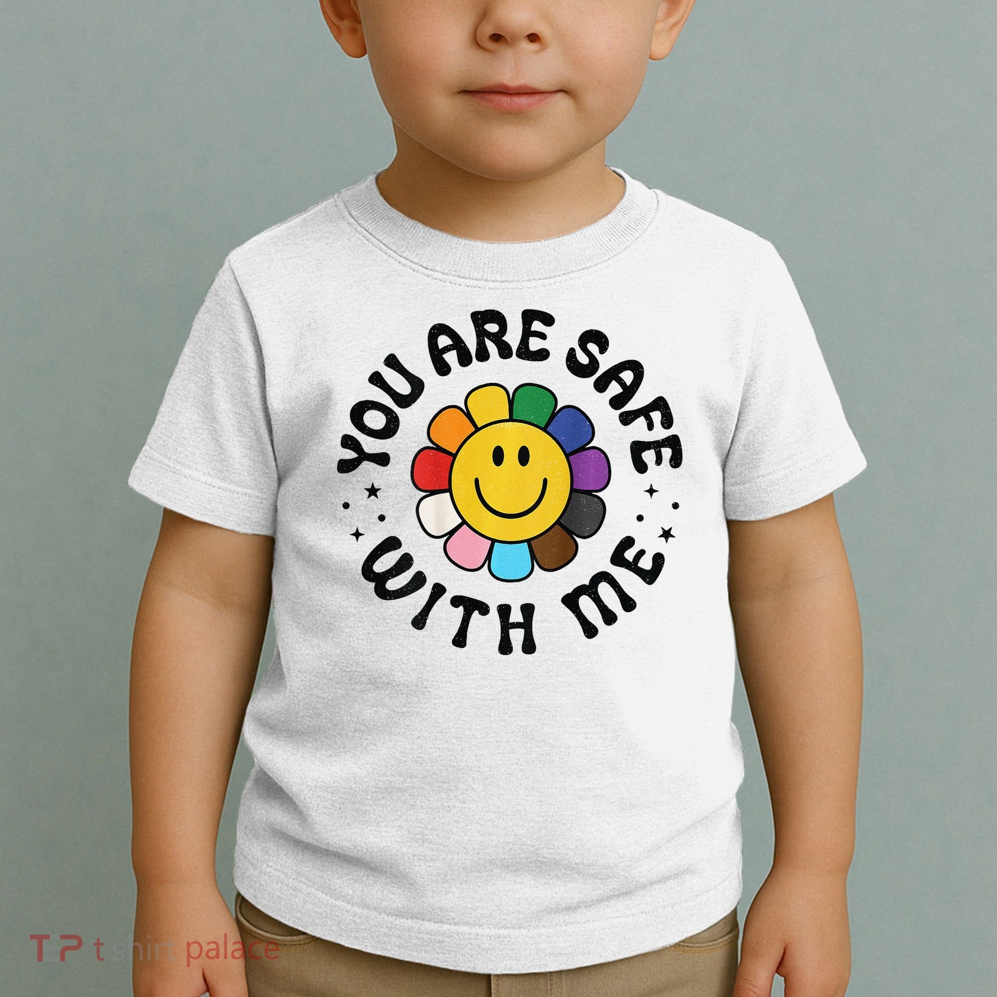 You Are Safe With Me Lgbtq Pride Ally Smile Face Back Toddler T-Shirt