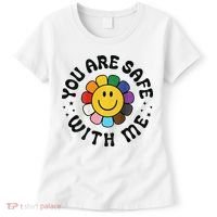 You Are Safe With Me Lgbtq Pride Ally Smile Face Back Women's T-Shirt thumb 0