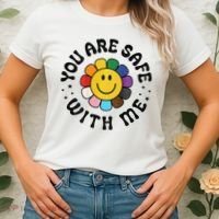 You Are Safe With Me Lgbtq Pride Ally Smile Face Back Women's T-Shirt thumb 2