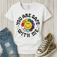 You Are Safe With Me Lgbtq Pride Ally Smile Face Back Women's T-Shirt thumb 3