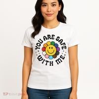 You Are Safe With Me Lgbtq Pride Ally Smile Face Back Women's T-Shirt thumb 4