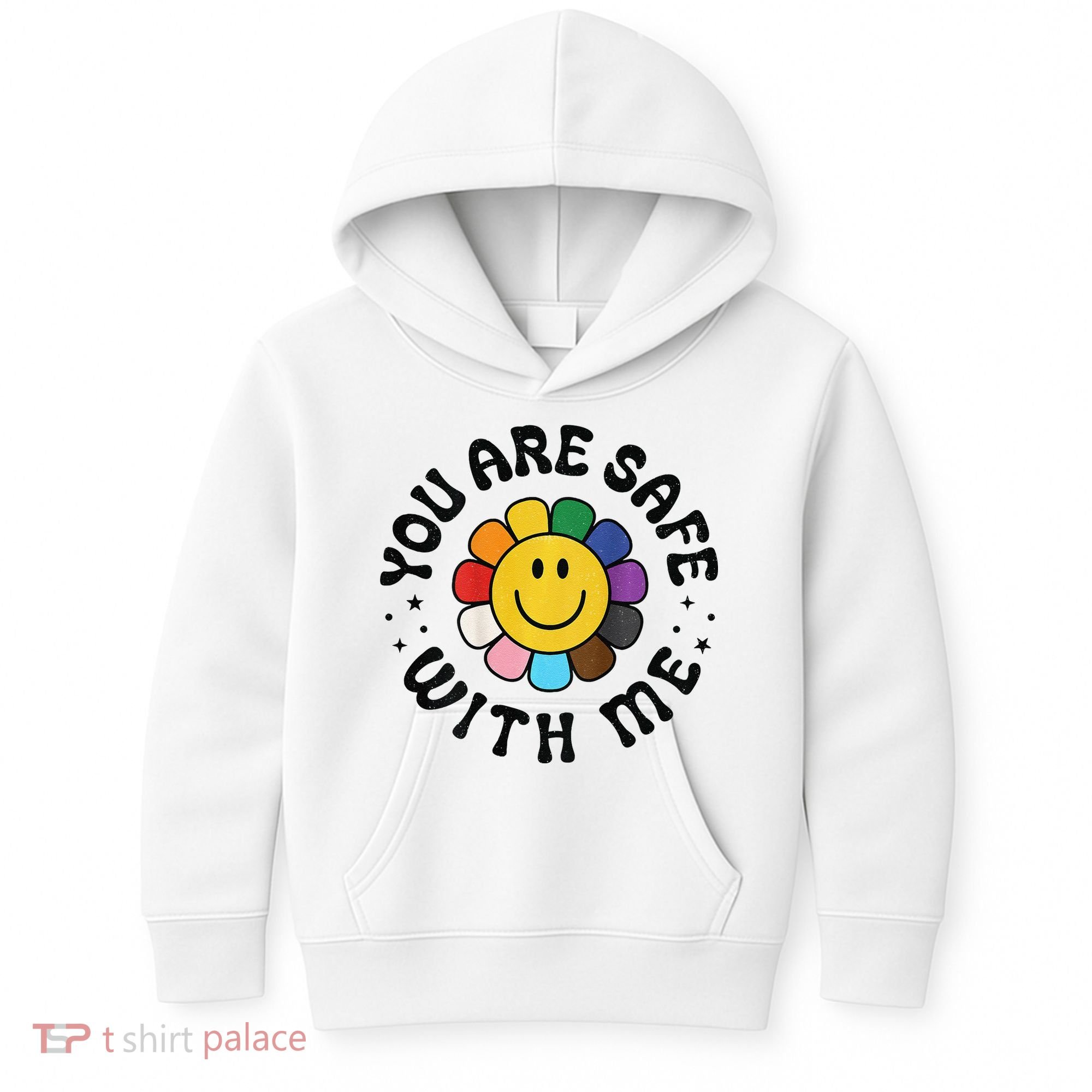 You Are Safe With Me Lgbtq Pride Ally Smile Face Back Kids Hoodie