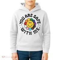 You Are Safe With Me Lgbtq Pride Ally Smile Face Back Kids Hoodie thumb 4