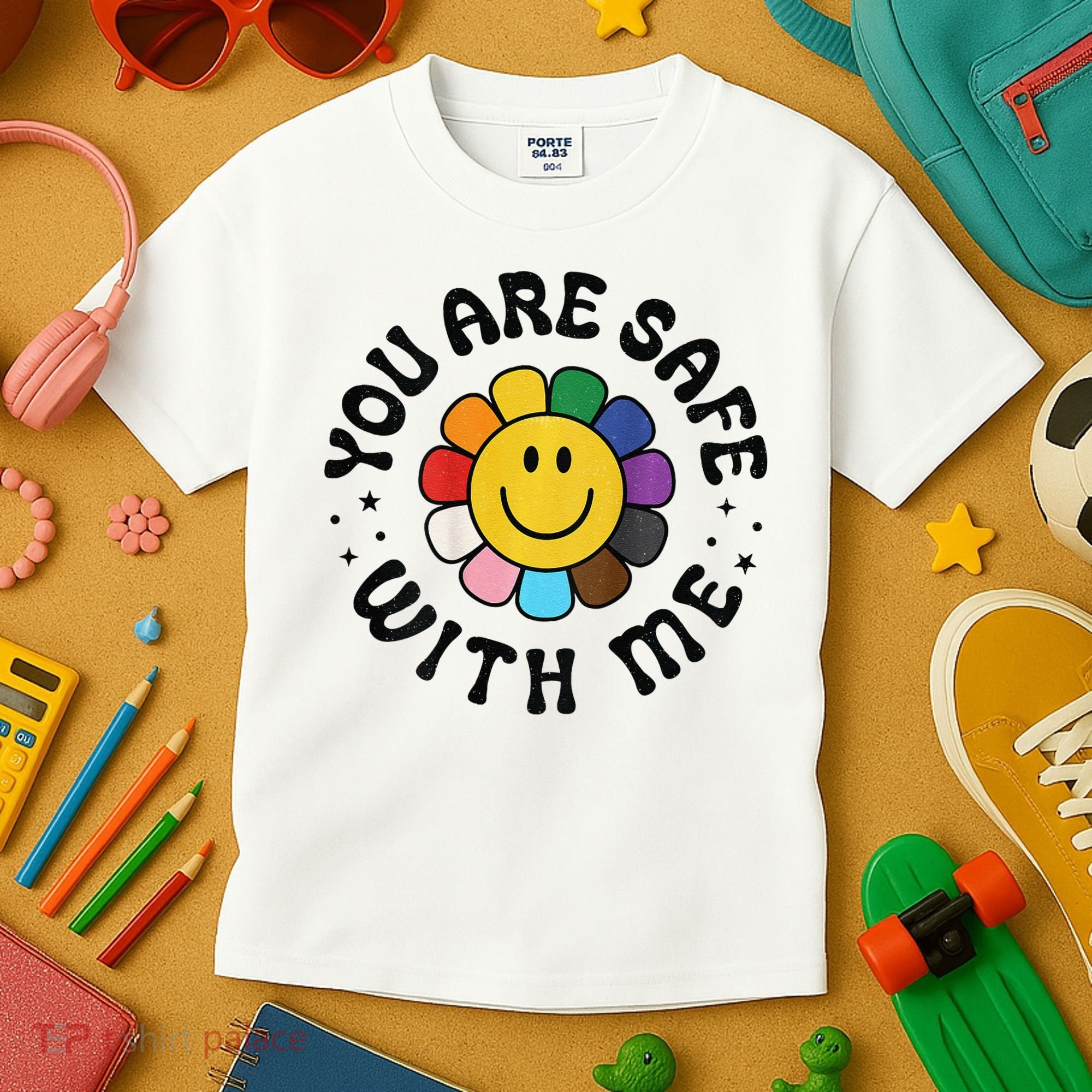 You Are Safe With Me Lgbtq Pride Ally Smile Face Back Kids T-Shirt