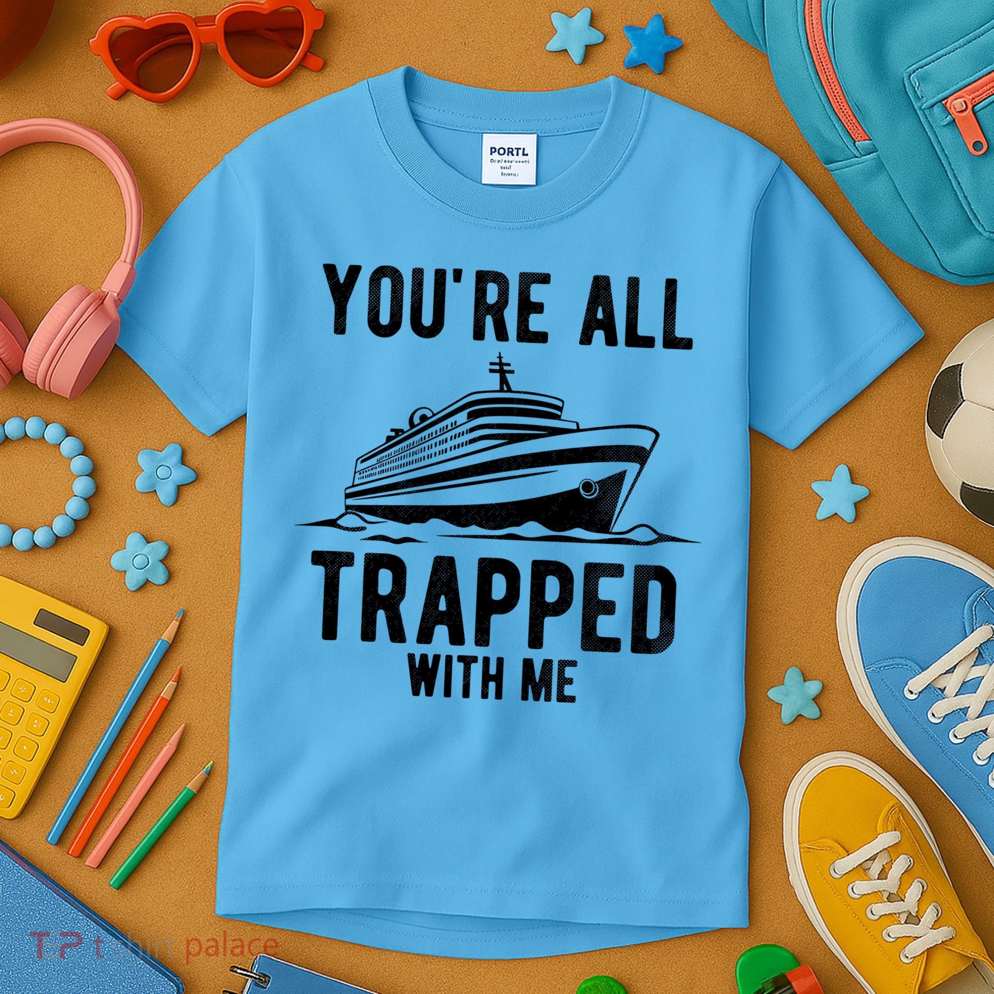 Youre All Trapped With Me Funny Cruise Ship Vacation Kids T-Shirt