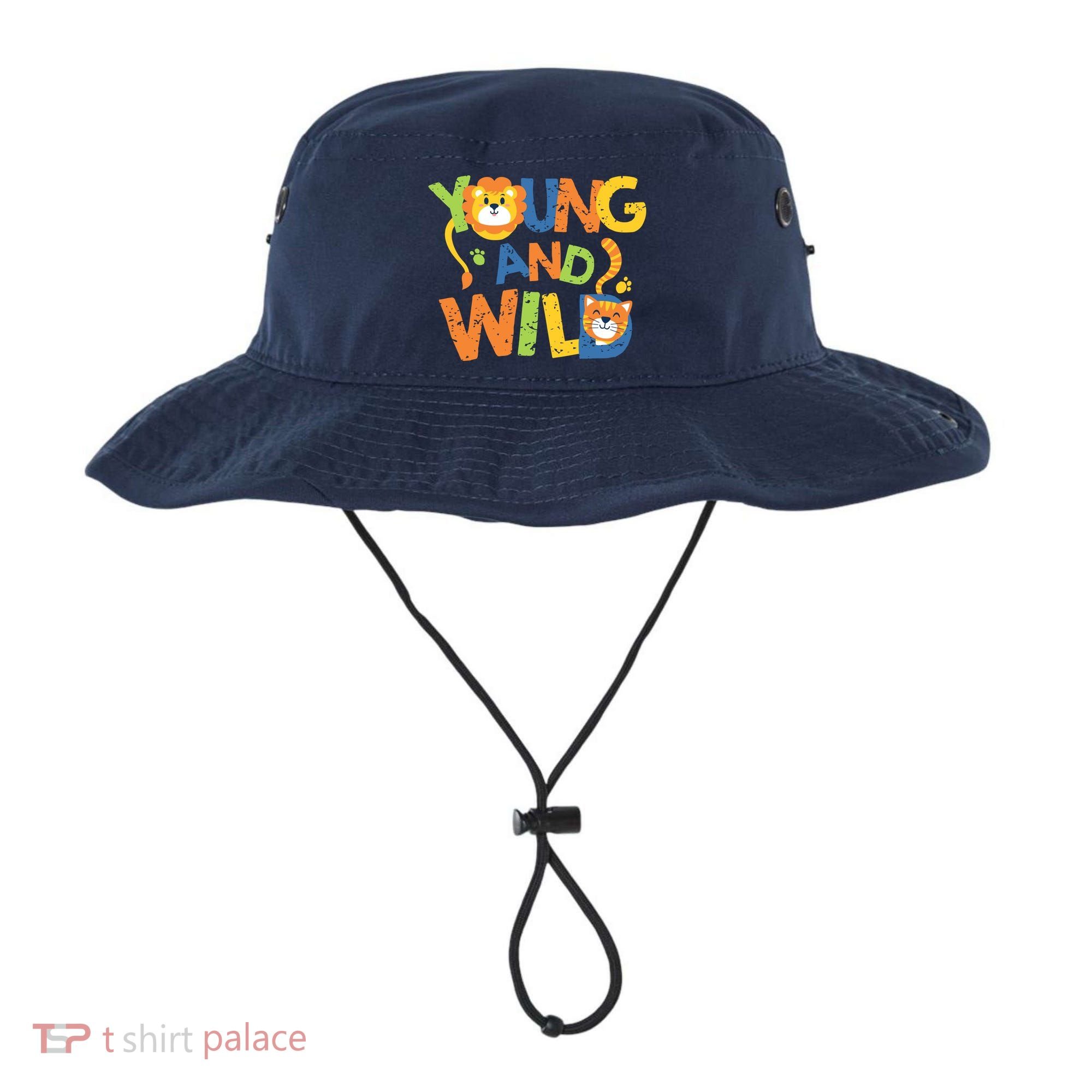 Young And Wild Typography Cute Animal Bucket Hat