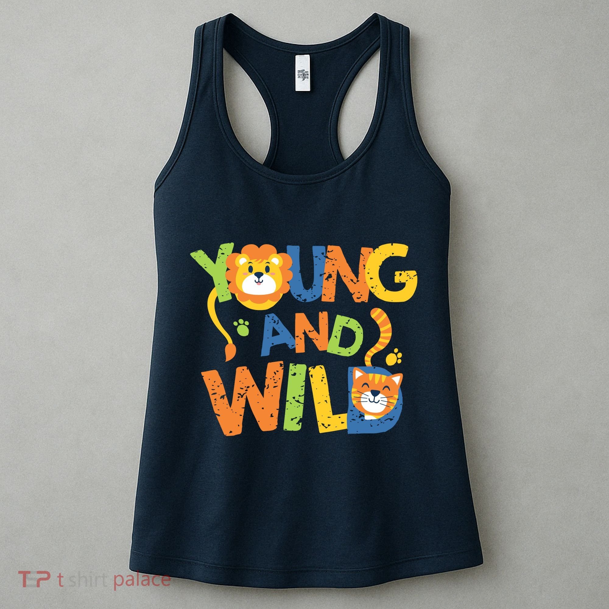 Young And Wild Typography Cute Animal Women's Tank Top