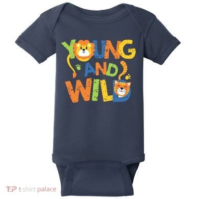 Young And Wild Typography Cute Animal Baby Bodysuit