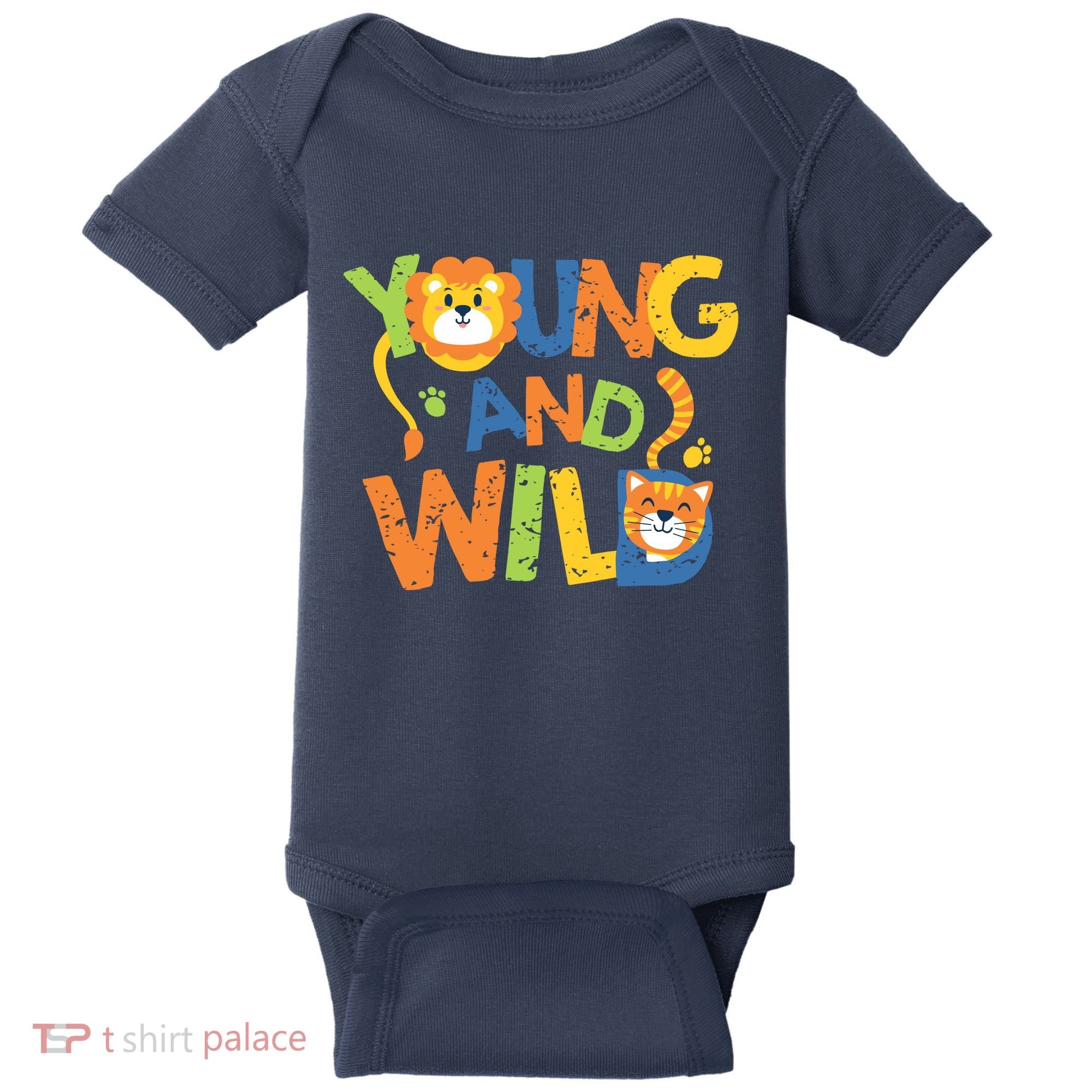 Young And Wild Typography Cute Animal Baby Bodysuit