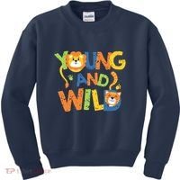 Young And Wild Typography Cute Animal Kids Sweatshirt thumb 0
