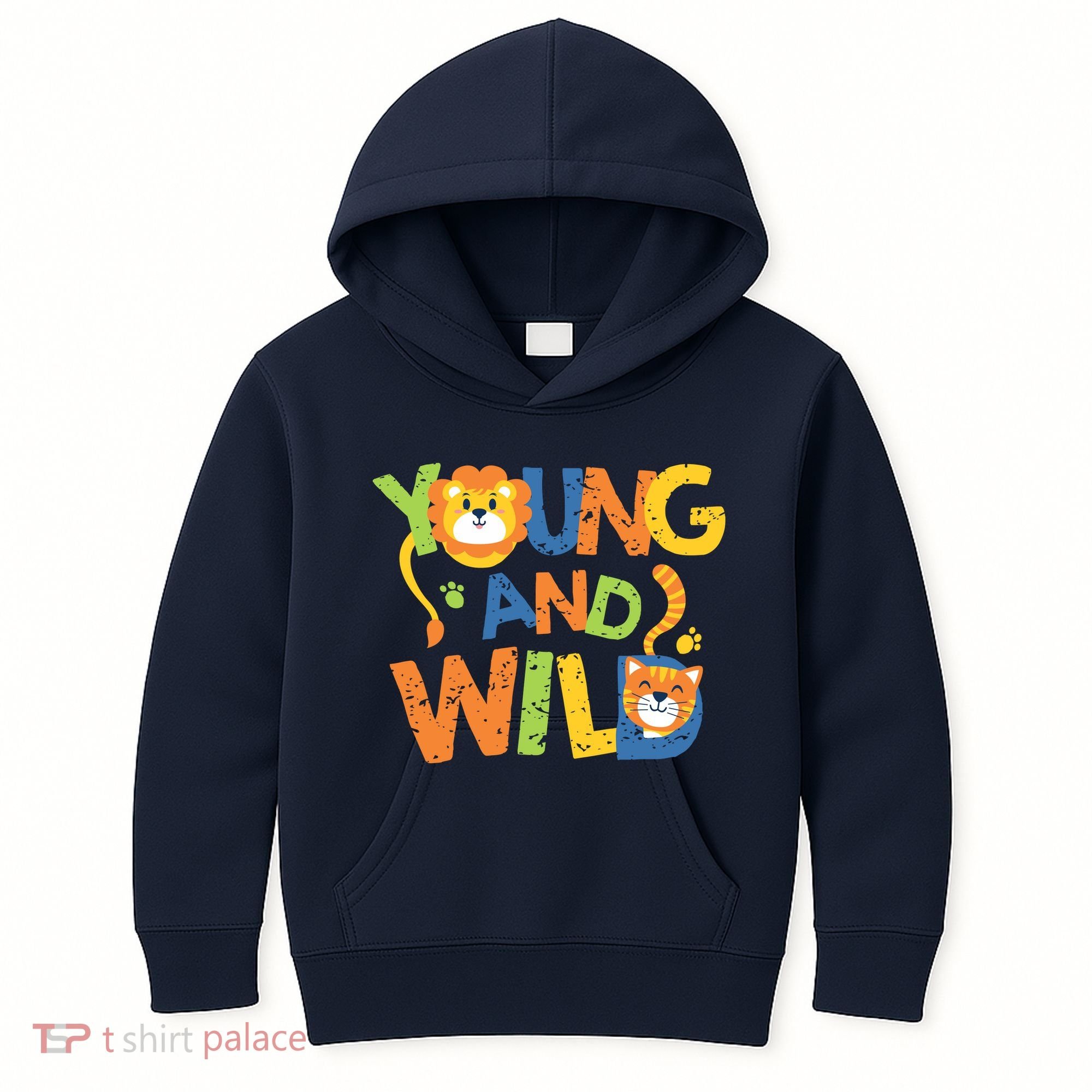 Young And Wild Typography Cute Animal Kids Hoodie