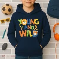 Young And Wild Typography Cute Animal Kids Hoodie thumb 2
