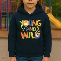 Young And Wild Typography Cute Animal Kids Hoodie thumb 3
