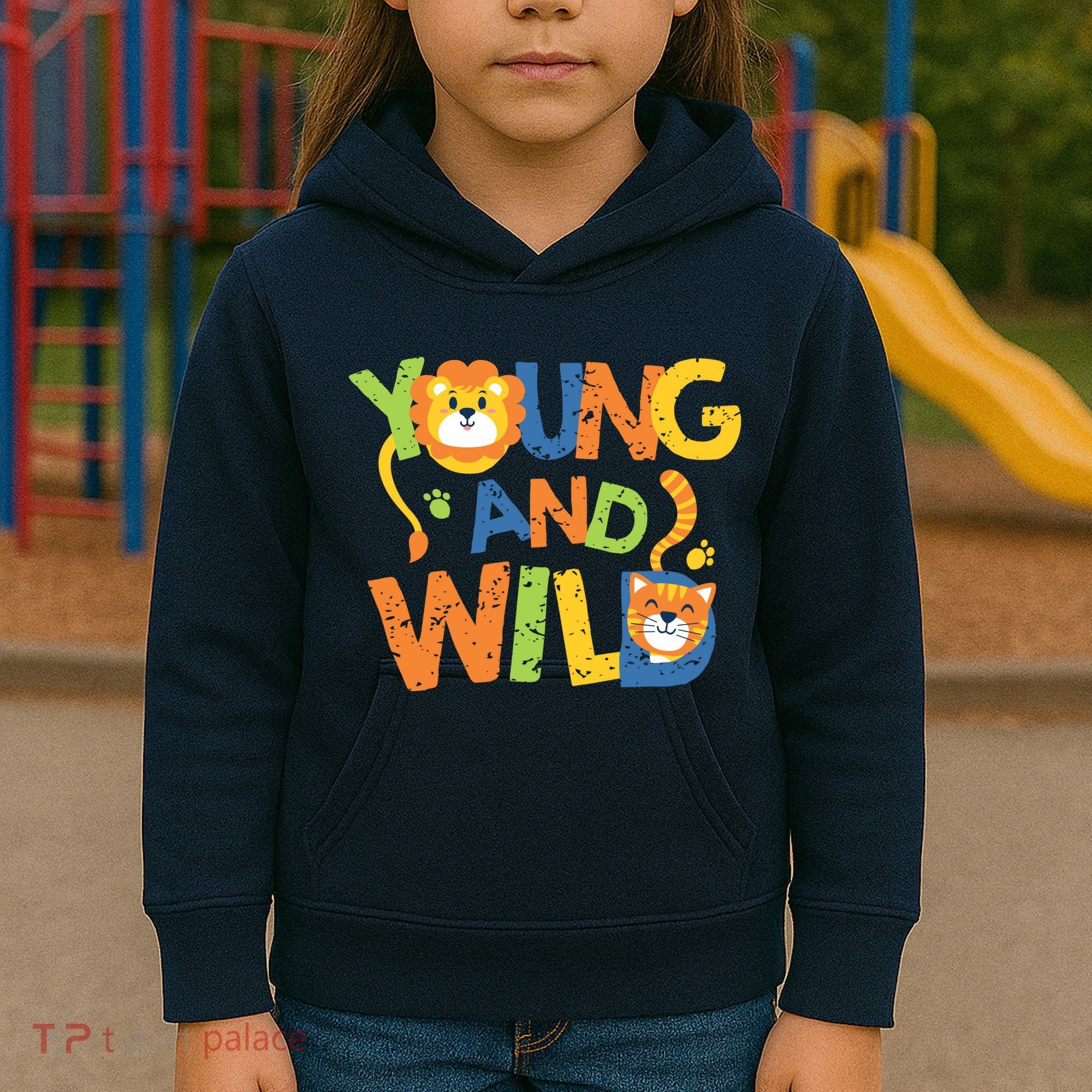 Young And Wild Typography Cute Animal Kids Hoodie