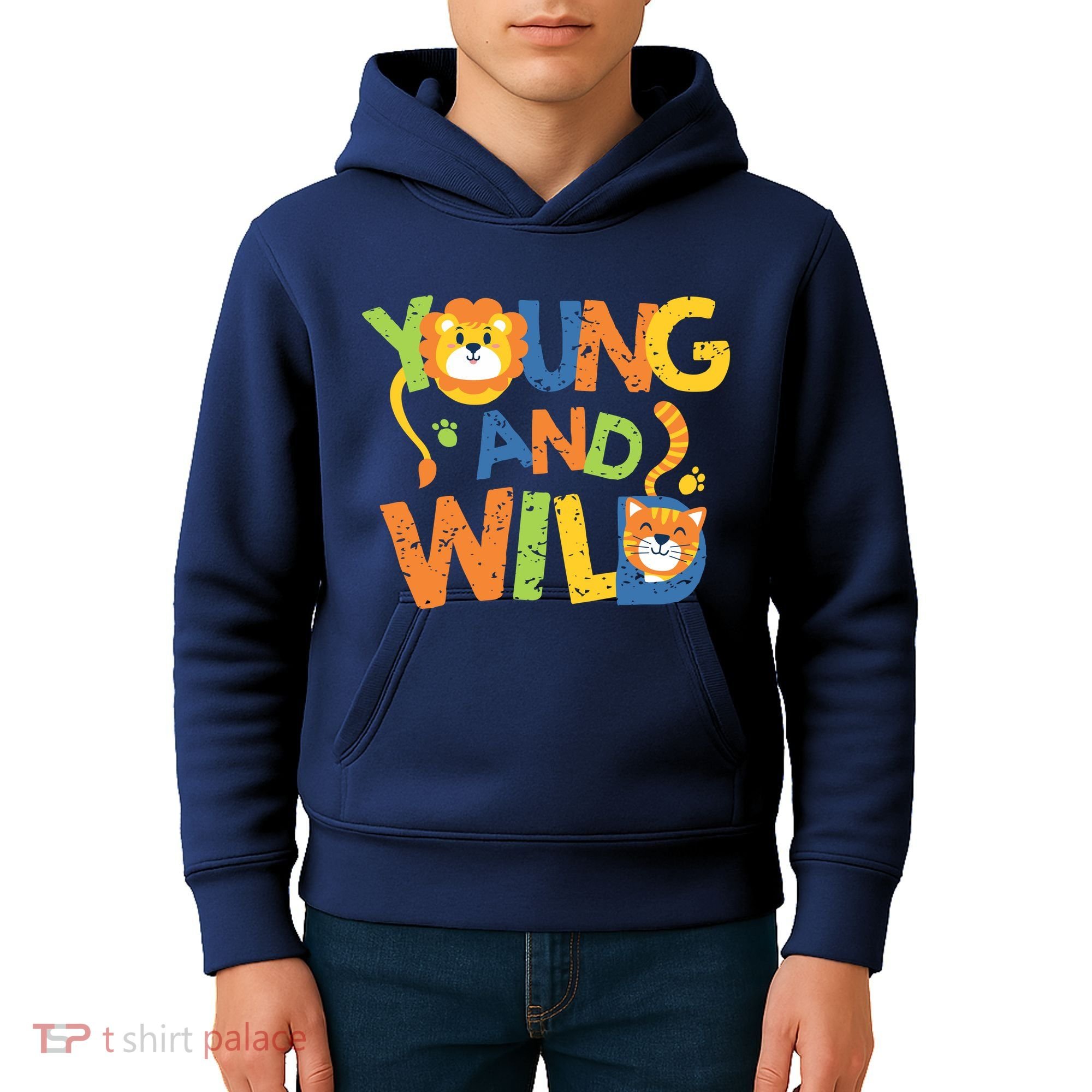 Young And Wild Typography Cute Animal Kids Hoodie