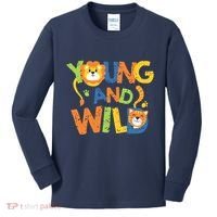 Young And Wild Typography Cute Animal Kids Long Sleeve Shirt thumb 0