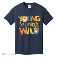 Young And Wild Typography Cute Animal Kids T-Shirt thumb 0