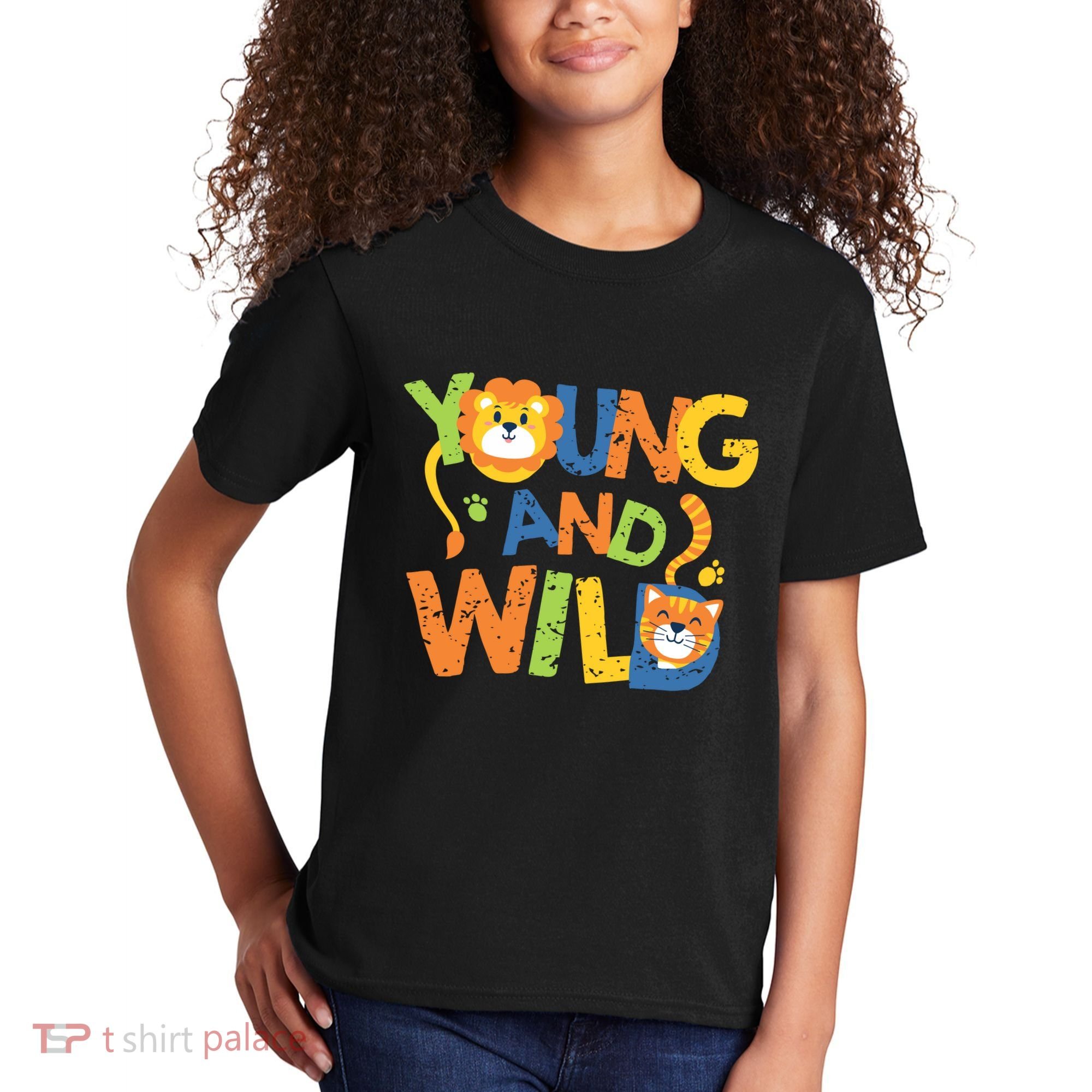 Young And Wild Typography Cute Animal Kids T-Shirt
