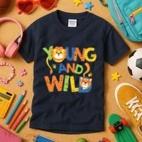 Young And Wild Typography Cute Animal Kids T-Shirt thumb 3