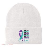 You Are Worthy You Are Loved Suicide Prevention Quote Beanie thumb 0
