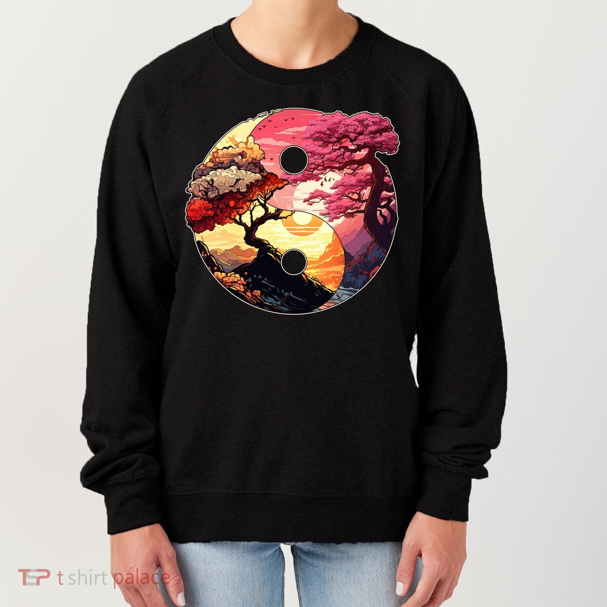 Yin And Yang Japanese Bonsai Trees Seasons Fall Spring Women's Sweatshirt