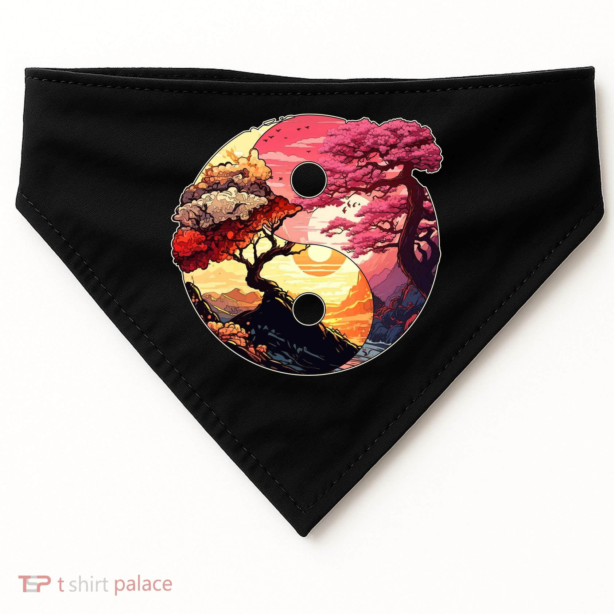 Yin And Yang Japanese Bonsai Trees Seasons Fall Spring USA-Made Doggie Bandana