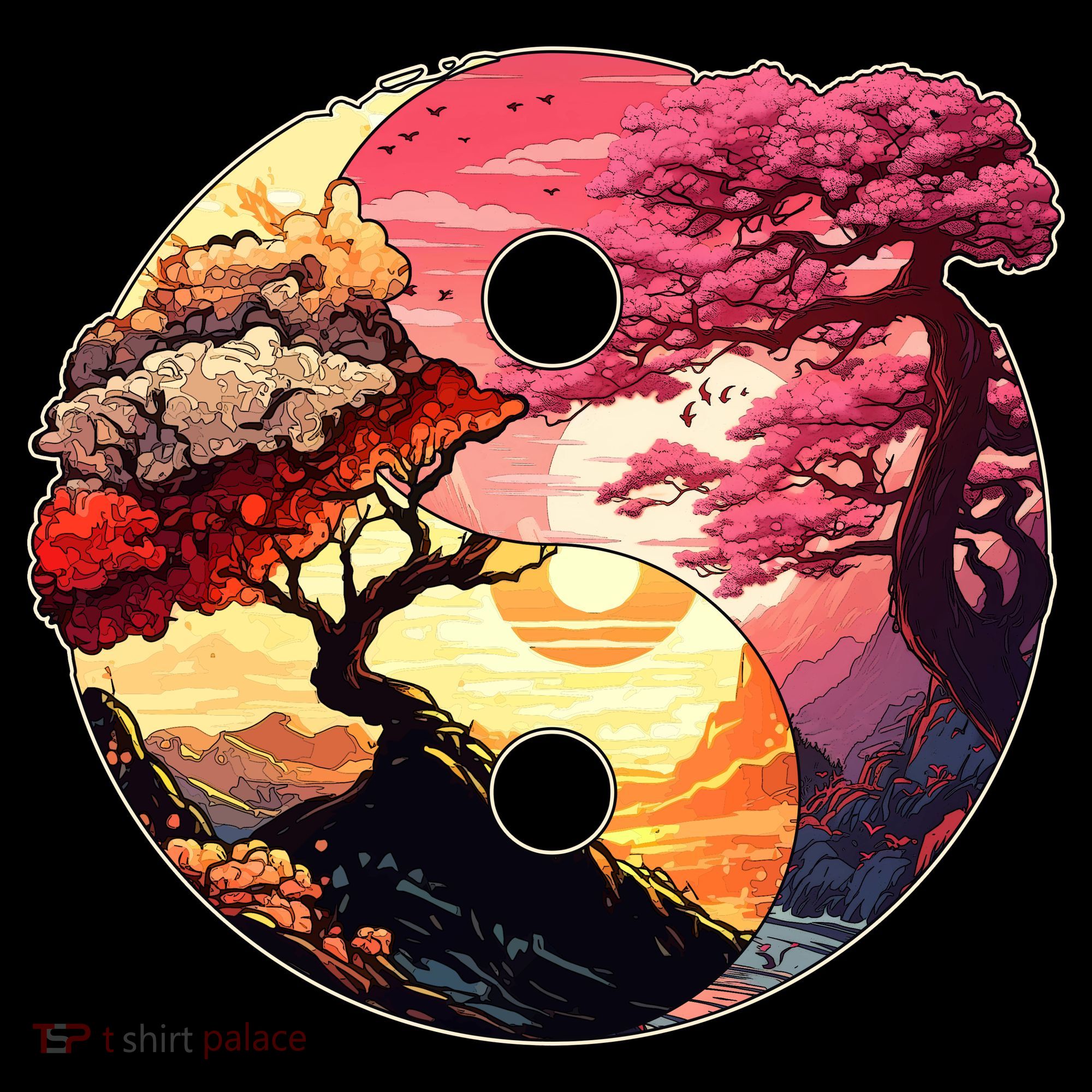 Yin And Yang Japanese Bonsai Trees Seasons Fall Spring Coffee Mug