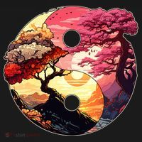 Yin And Yang Japanese Bonsai Trees Seasons Fall Spring Ornament thumb 1