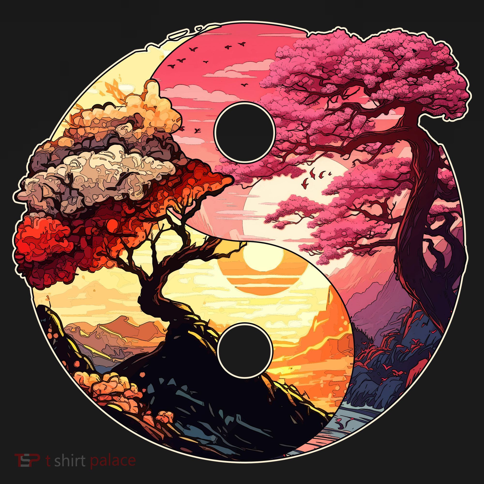 Yin And Yang Japanese Bonsai Trees Seasons Fall Spring Ornament