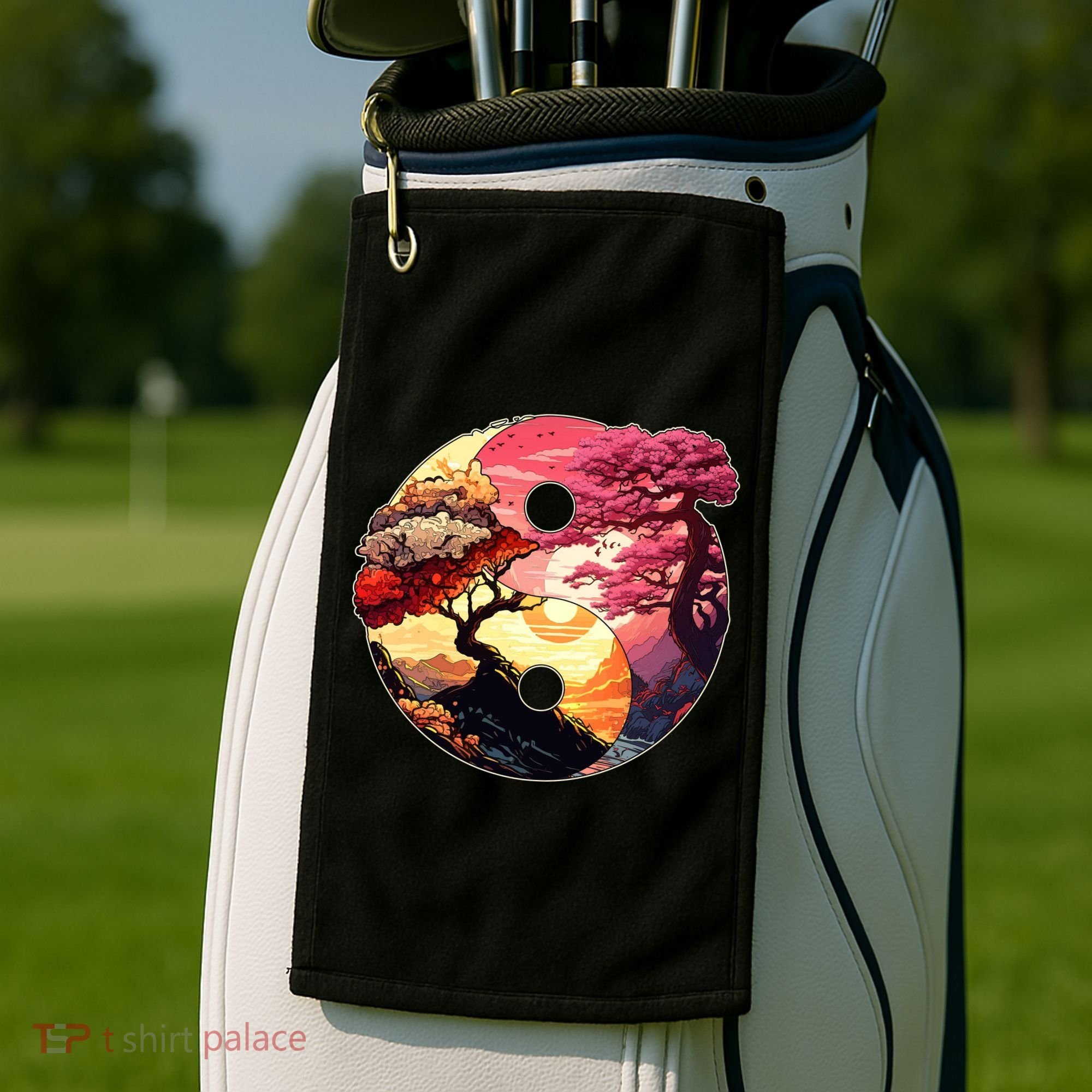 Yin And Yang Japanese Bonsai Trees Seasons Fall Spring Golf Towel