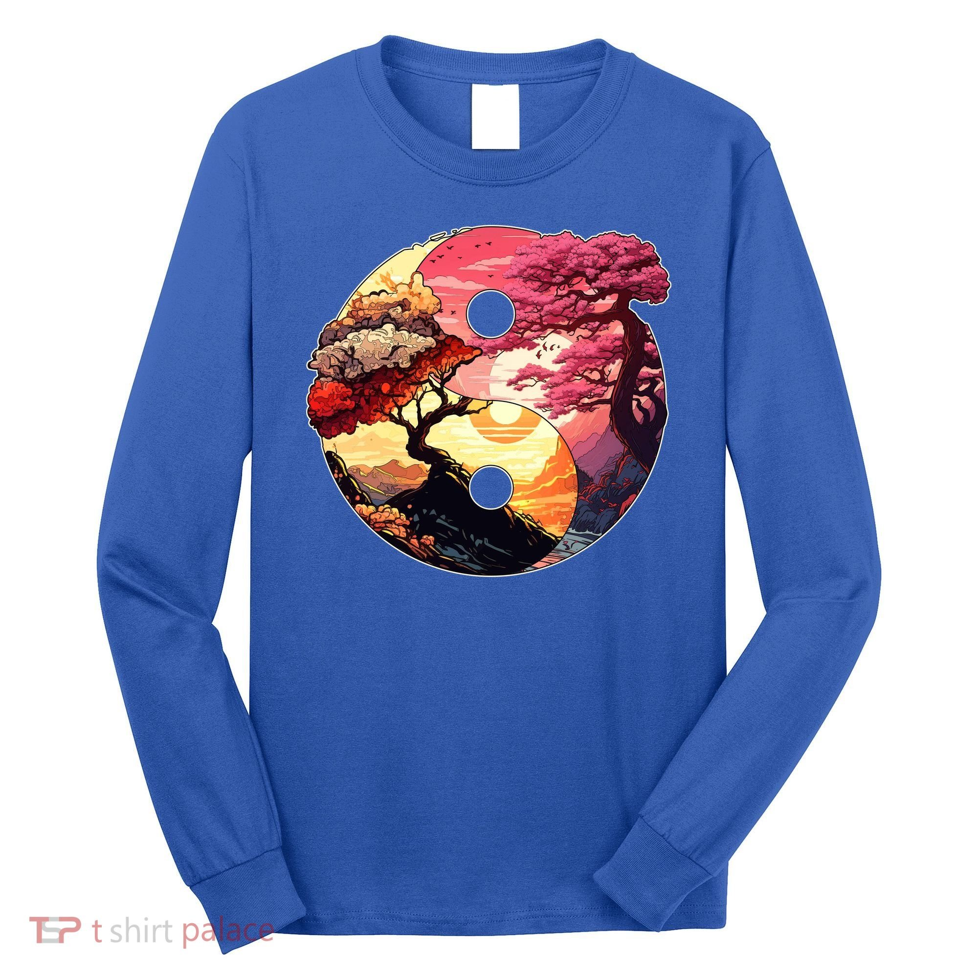 Yin And Yang Japanese Bonsai Trees Seasons Fall Spring Long Sleeve Shirt