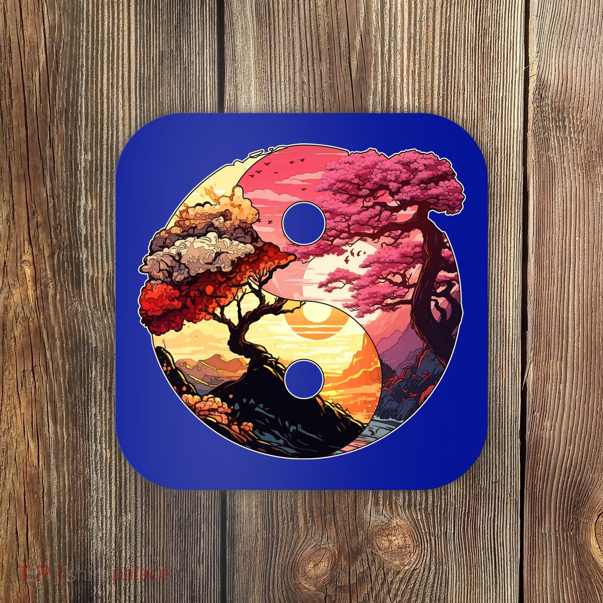 Yin And Yang Japanese Bonsai Trees Seasons Fall Spring Coaster